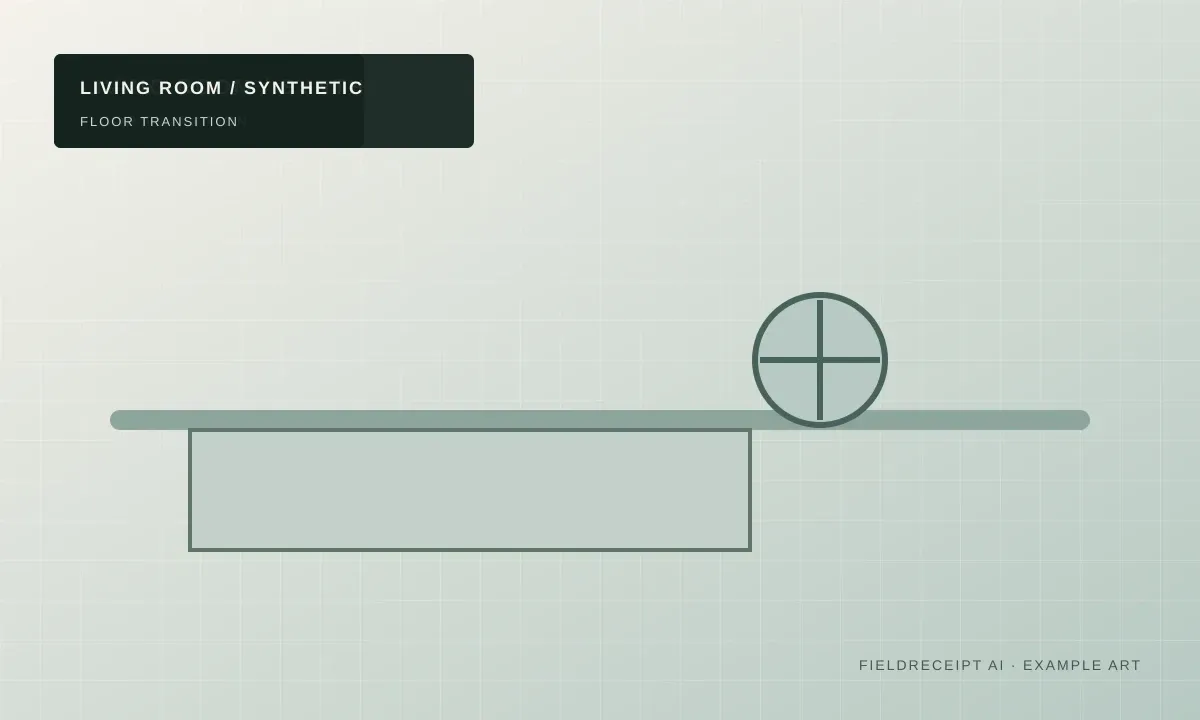 Illustration of a living room floor transition with a moisture meter